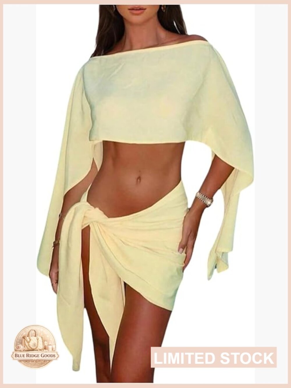 Long Sleeve Crop Top Wrap Skirt Set Summer Y2K Chic Vacation Resort Wear